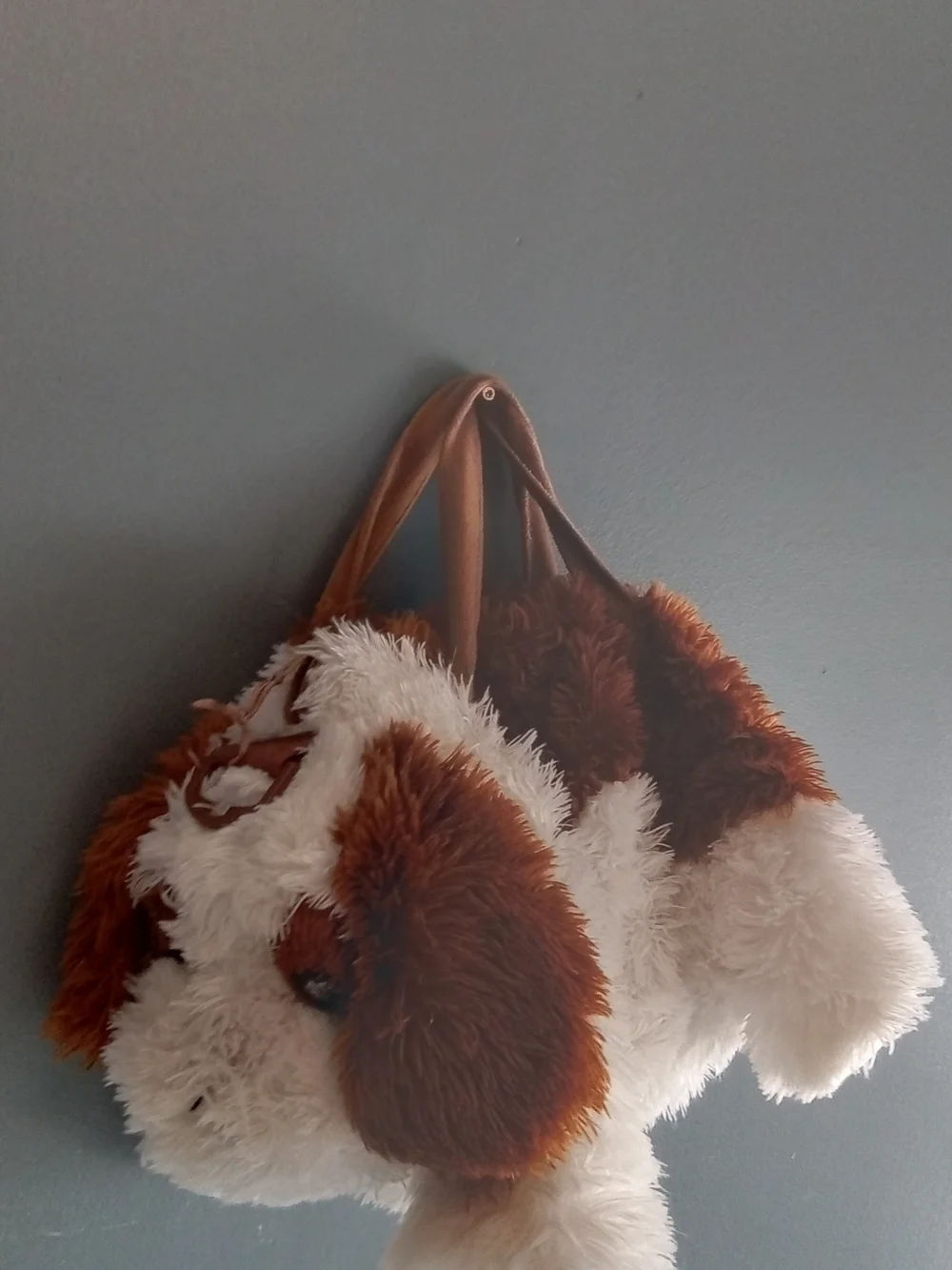 Aurora World Plush Puppy Dog Backpack Brown White Shaggy Faux‎ Fur Kids Bag